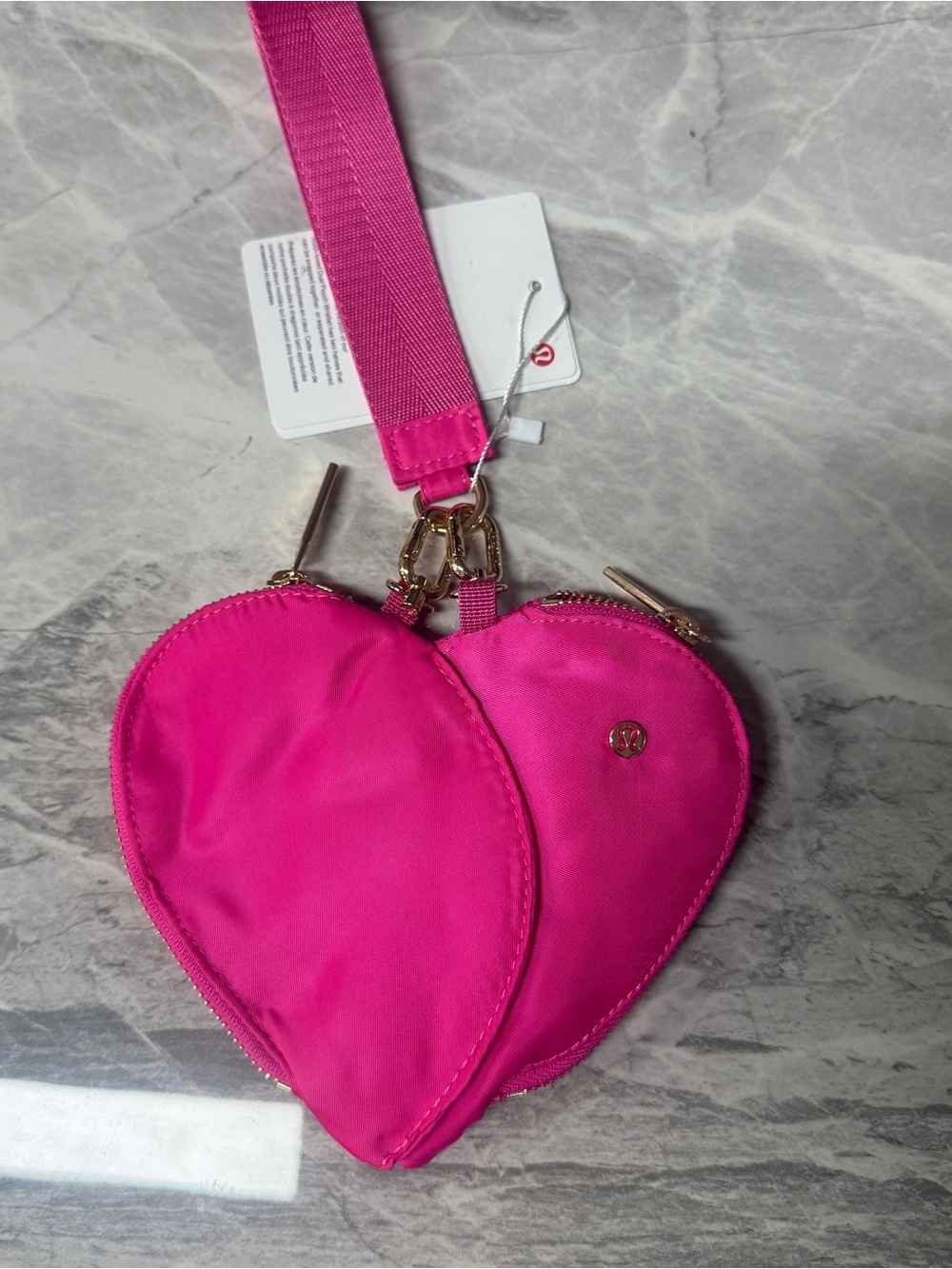 lululemon Hot Pink Double Heart Wristlet pouch